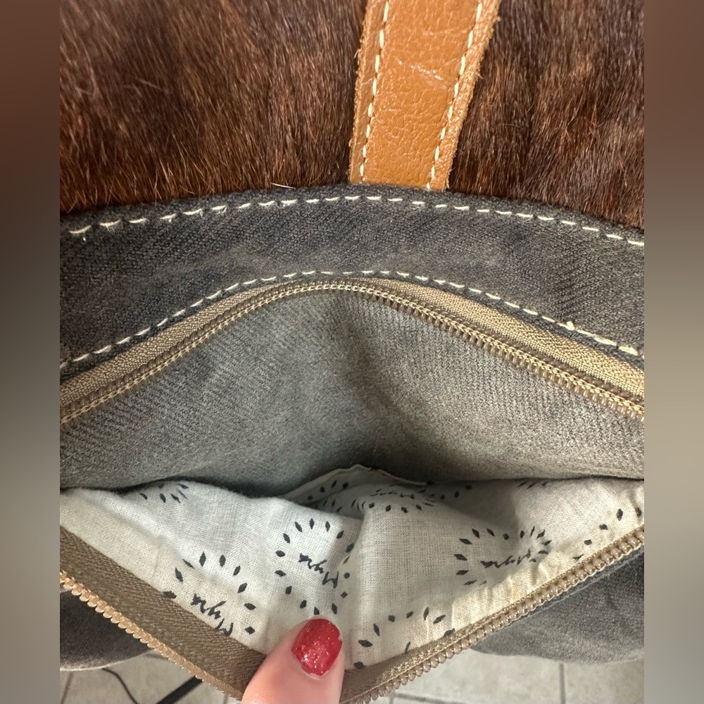 Myra Bag Brown and White Cowhide Shoulder Bag Crossbody Grey canvas western - Picture 11 of 12